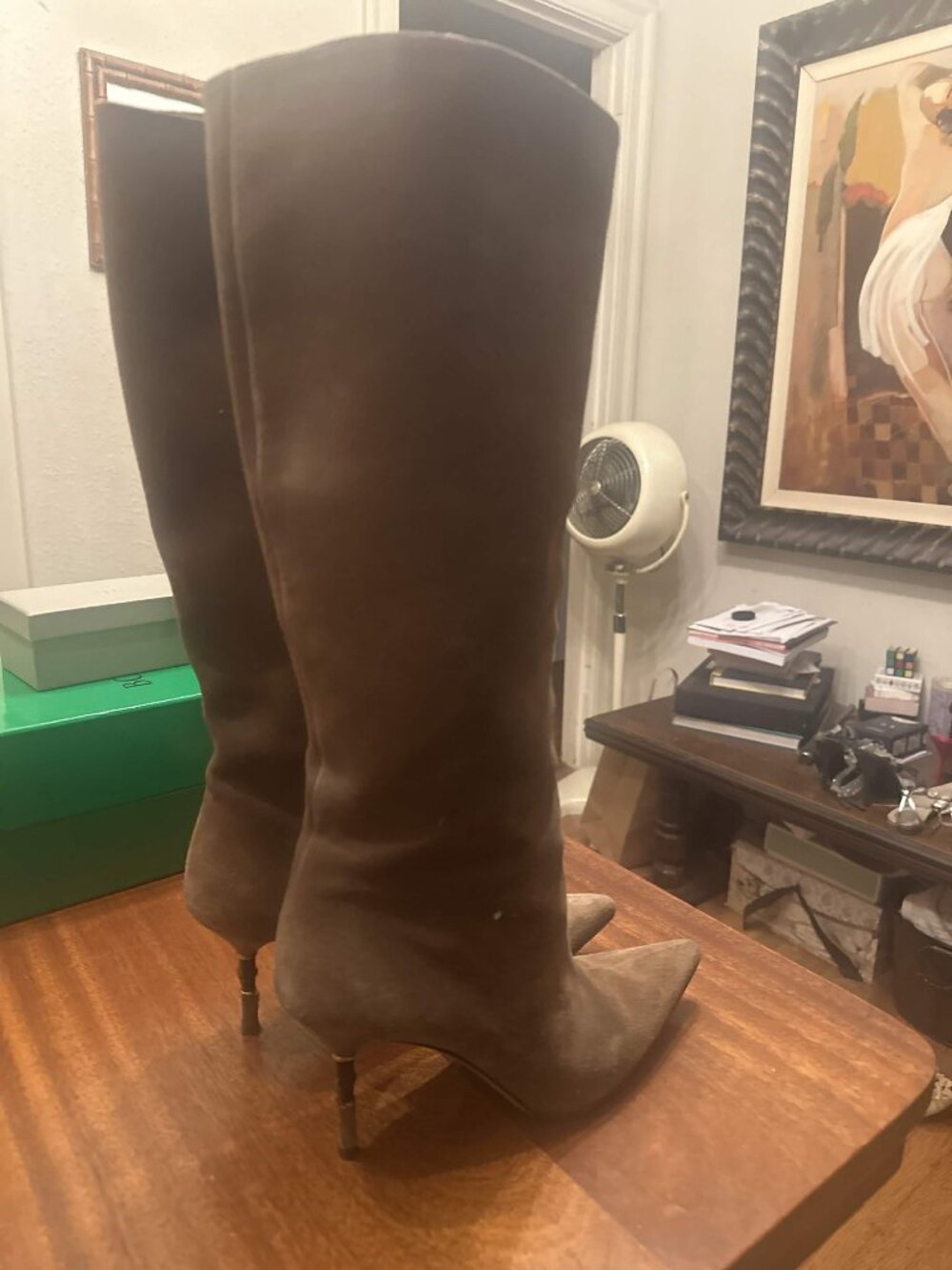 Gucci Tom Ford Brown Suede Bamboo Heel Knee High Boots